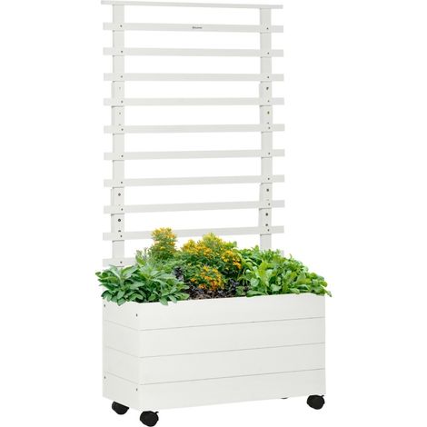 Jardinera con enrejado y ruedas blanca de madera 76 x 30 x 155 cm (1/3)