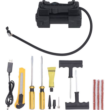 Compresseur d'air gonfleur sans fil portable 12V 150PSI, pompe pneumatique double cylindre avec lampe LED de travail pour pneu voiture. (1/5)