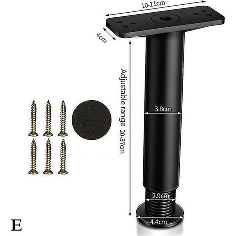 Pied de support télescopique pour cadre de lit en bois non massif, barre de support inférieure pour étagère - Longueur : 20 à 37 cm - Noir