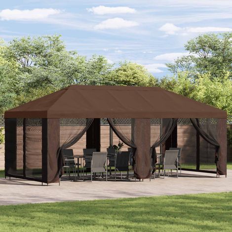 Gazebo de Jardín 6 x 3 m Marrón Poliéster y Acero 190