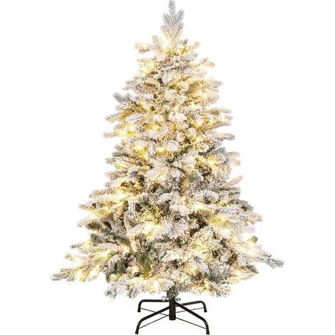 COSTWAY Albero di Natale Innevato 135 CM, Albero di Natale Artificiale Pre-Illuminato con 120 Luci LED, 757 Punte e Giunti a Cerniera (135 cm) (1/5)