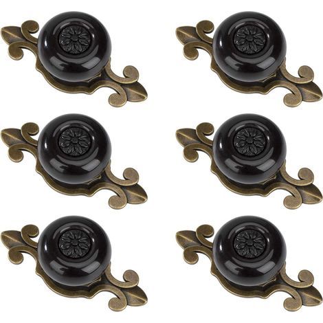 Round Door Knobs Vintage Drawer Knobs Drawer Handles with Screws for Wardrobe Office Bedside Table Bookcase Furniture 6 Pieces Copper and Black (1/5)