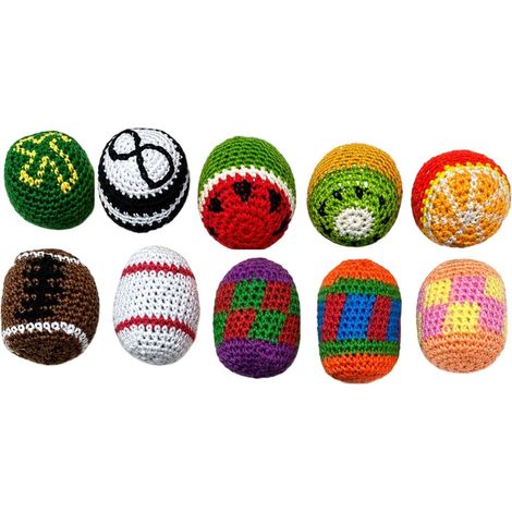 Sac à pied assorti fait à la main - Motif géométrique multicolore - Balles de jonglage au crochet - Sac de pied pour adultes - Amusant en plein air (1/5)