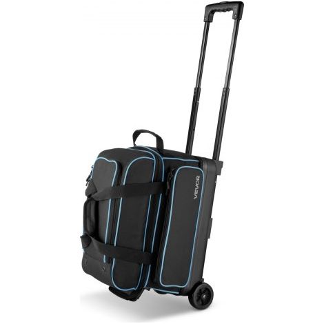 Bolsa para 2 Bolas con Ruedas Dobles, Compartimento Separado para Zapatos hasta Talla 16 EE. UU. y Bolsillo Extragrande para Accesorios. Asa Retráctil Extensible hasta 105 cm, Negro Azul (1/5)