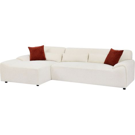 Divano angolare sinistro in tessuto ciniglia beige OVILIO