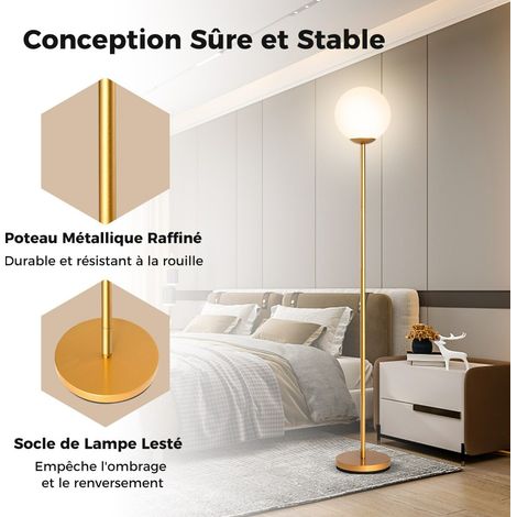 Modern Floor Lamp, 165 cm tall, with glass shade and weighted base, foot switch, decorative gold floor lamp (1/5)