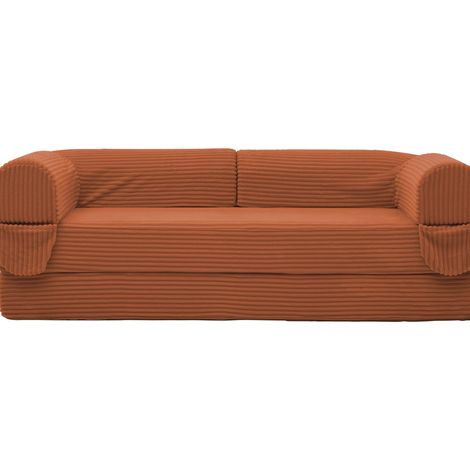 Sofá cama de 2 plazas en tejido de pana naranja, convertible y de suelo, 190 x 78 x 65 cm, HOMVRA (1/5)