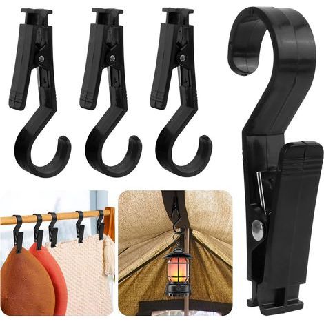 Set mit 4 Wäscheklammerhaken, Mehrzweck-Wäscheklammern für Campingzelte, geeignet für Campingschränke, schwarz (1/5)