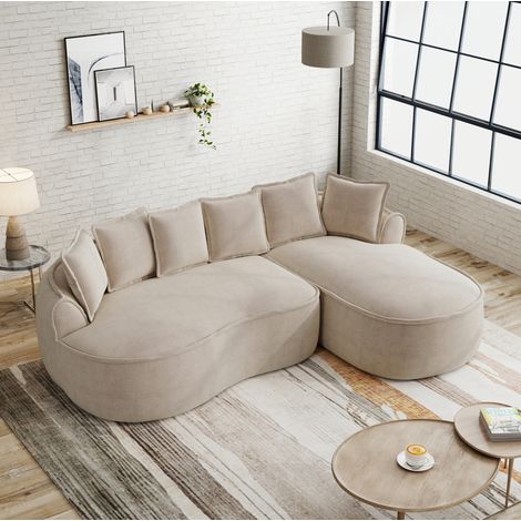 Modulares Sofa 3-Sitzer mit Kissen, tiefer Sitzfläche, ohne Montage, in Chenille hellbraun (1/5)