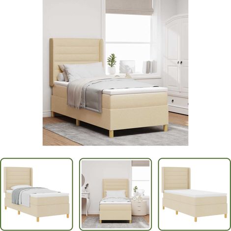 Matelas ferme - Lit à ressorts avec matelas Crème 80 x 200 cm tissu (1/5)