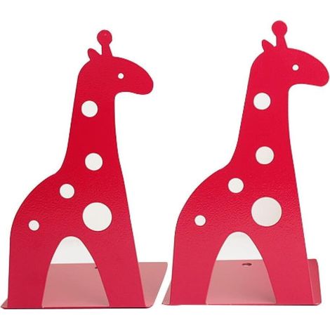 Serre-livres en fer antidérapant en forme de girafe - 21 cm - Pour enfants, bibliothèque, école, bureau, maison - Rouge (1/4)