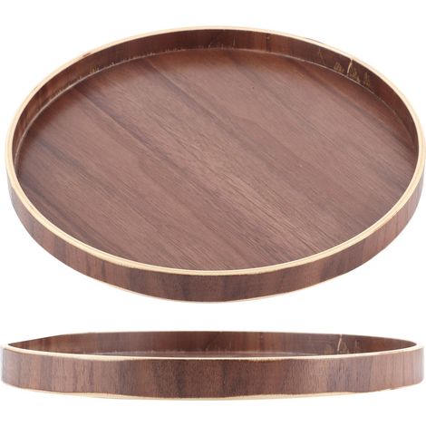 Plateau rond en bois de noyer noir de style japonais, assiette à fruits simple en bois, assiette à fruits secs, plateau à thé, assiette de table pour hôtel, assiette ronde en noyer de 24 cm. (1/5)