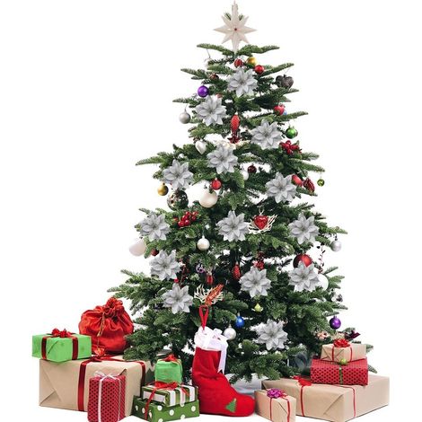 24-Piece Christmas Festive Artificial Silver Christmas Tree Flower Decoration Set (1/5)