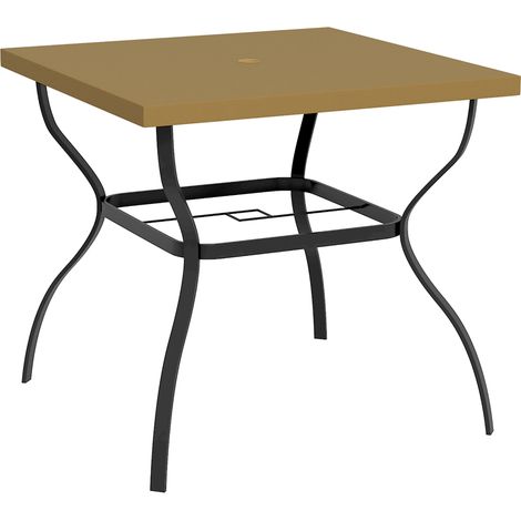 Four-Seater Steel Garden Table, with Parasol Hole - Brown/Black (1/5)