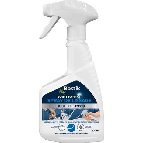 Bostik Spray de Lissage  Parfait – Facilite le Lissage de vos  d'Étanchéité – Pour Joints Silicone, Hybride et Polyuréthane – Transparent – Non Agressif – 200 ml