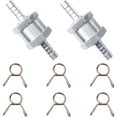 Lot de 2 clapets anti-retour en aluminium de 6 mm pour carburant, avec 6 pinces à ressort pour essence, eau, chrome, système basse pression (1/5)