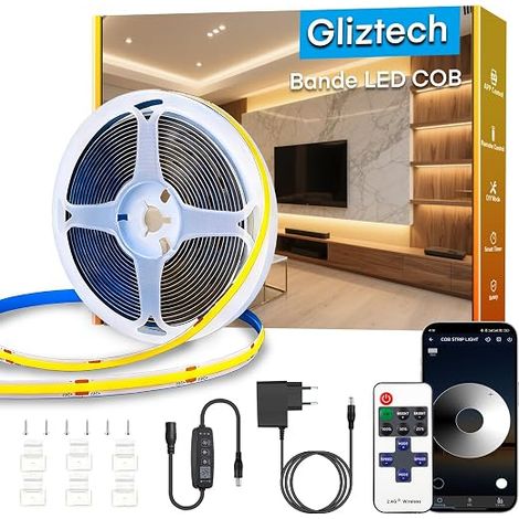 COB Warm White LED Strip, Dimmable 2700K, with Remote Control Cob Led Strip is ideal for indoor lighting in bedrooms, living rooms, kitchens, etc (1/5)