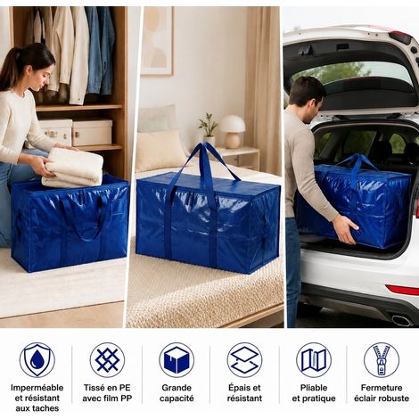 Sac de Déménagement Pliable Imperméable Grande Capacité Bleu Roi PP Tissé 69 x 35 x 38 cm (1/5)