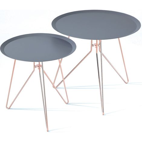 Set de 2 mesas auxiliares redondas de acero diseño industrial chic Thin (1/3)