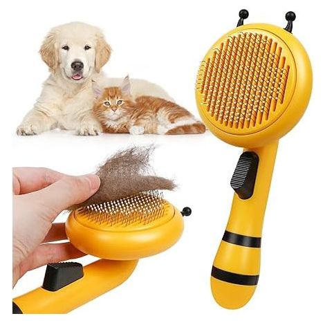 Brosse pour chien brosse pour chat, brosse souple en acier inoxydable pour cheveux longs et cheveux courts, un bouton pour nettoyer rapidement les poils d'animaux de la brosse (1/5)