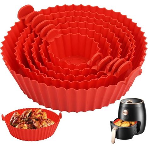 Silikon-Heißluftfritteusenform, 6-teiliges Set, wiederverwendbarer Heißluftfritteusenkorb, runder Silikon-Heißluftfritteusenkorb für Schnellkochtöpfe, Pfannen und Mikrowellen (1/4)