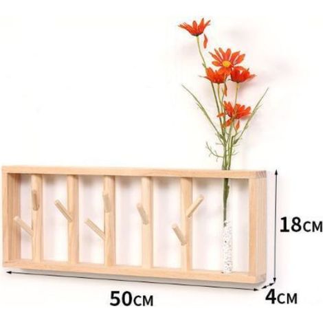 Wooden wall-mounted coat rack - Coat hook with 8 fold-out metal hooks for coats, jackets, hats, bags, hallway, bedroom, bathroom 50 cm (1/5)