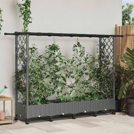 Teenpull – Hochbeet mit Rankgitter und Dach Hellgrau 203 x 40 x 127 cm PP (1/5)