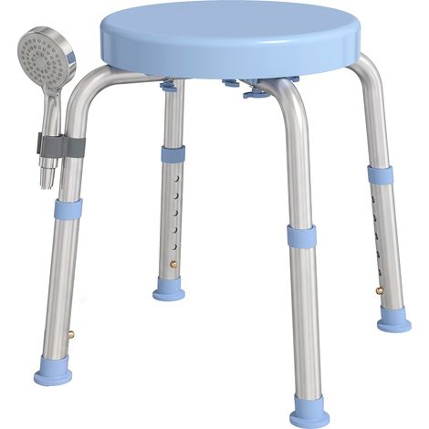 Tabouret de douche pivotant avec structure en aluminium et hauteur réglable sur 5 niveaux réglable sur 5 niveaux pliable clair 360°, niveaux, bleu (1/5)