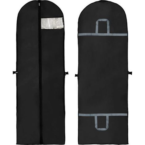 Long garment bag, 180 x 60 cm, set of 2, black, waterproof long bag, can be hung to store suits and dresses. (1/5)