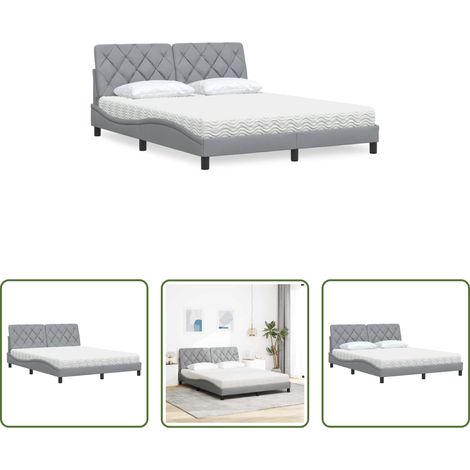 Schlafzimmerbett -  Bett mit Matratze Hellgrau 160x200 cm Stoff (1/5)