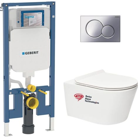 Pack bati-support Geberit extra-plat + WC sans bride Swiss Aqua Technologies + Abattant SoftClose + Plaque (SLIM-Brevis-N) (1/5)
