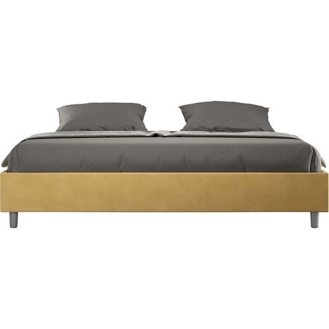 Letto Matrimoniale Extra Large Sommier 200x200 cm con Rete e Contenitore Azelia Ocra (1/3)