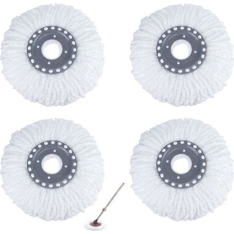 4Pcs Têtes Microfibre Balai, Mop Heads, Tête de Vadrouille Rechange Rond Têtes Mop Rotation pour Balais Serpillère Rotatif 360° (1/4)