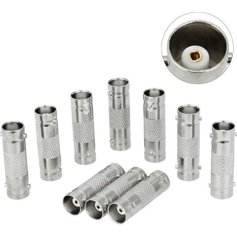 Lot de 10 connecteurs BNC femelle vers BNC femelle, adaptateurs BNC femelle vers RCA mâle pour l'installation de caméras de vidéosurveillance - Argent (1/5)