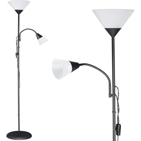 MONZANA® Floor Lamp Alissa  2-in-1 LED Uplighter and Reading Light  Freestanding Modern Design  Adjustable Flexible Arm  E27 and E14 Bulb Fittings  175cm  Black