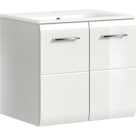 Ice Waschbeckenunterschrank Inkl. Waschbecken 2 Türen Weiß hochglanz, weiß.