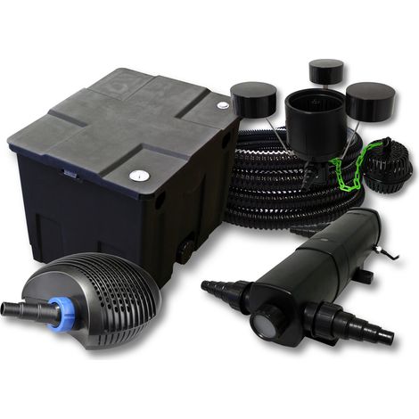 SunSun Komplettset: CBF-350 Teichfilter bis 12000 L Teichfilteranlage Durchlauffilter, CTF-6000 Teichpumpe 6000l/h 40W, CUV-224 Teichklärer 24W, 25m Teichschlauch 25 mm, CSP-250 Skimmer 2500l/h 45W