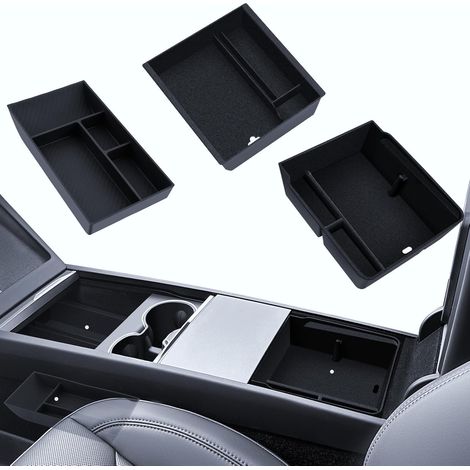 3 Pack Accessories for Model Y 2025-2026 Center Console Organizer, Silicone Organizer Tray and Armrest Storage Box (Velvet Cover) (1/5)
