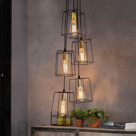ZMH suspension Luminaire noire vintage lampe suspendue table à manger hauteur réglable 5 x E27 métal style rétro industriel pour chambre à coucher salle à manger salon couloir (sans ampoule)