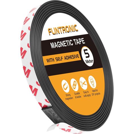 Bande Magnétique Autocollante, 5M Bande Magnétique Autocollante Forte avec Adhésive, 1CM x 1.5MM Bandes Souple Aimantée Magnétiques Autocollantes pour Aimants, Organiser, Présenter (1/5)