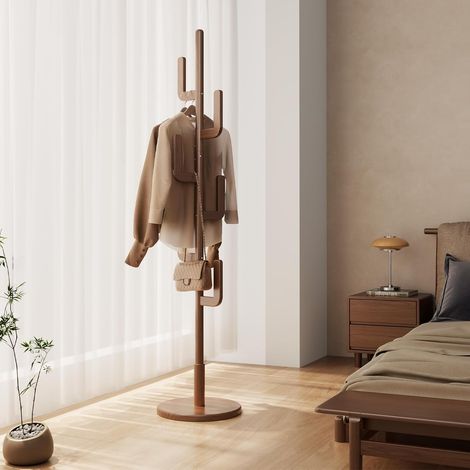 Coat Rack, Wooden Entrance Clothes Rack, Cactus with 3 Height Options and 8 Hooks, Free Standing Coat Rack for Clothes/Bags/Hats, Walnut (1/5)