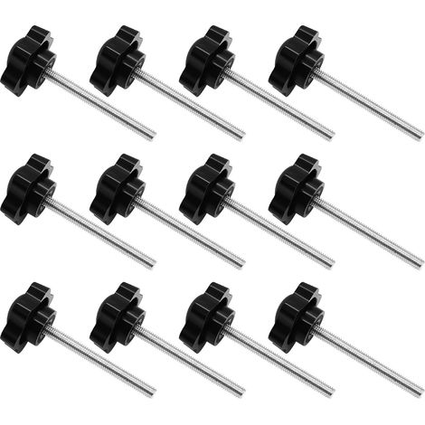 Lot de 12 vis moletées M6 × 60 mm avec poignée étoile en métal et plastique - Vis à tête étoile - Bouton de serrage - Noir - Pour équipement industriel (1/5)