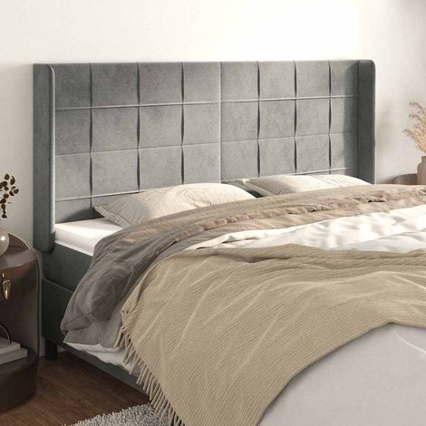 vidaXL Cabecero con orejas de terciopelo gris claro 183x16x118/128 cm (1/5)