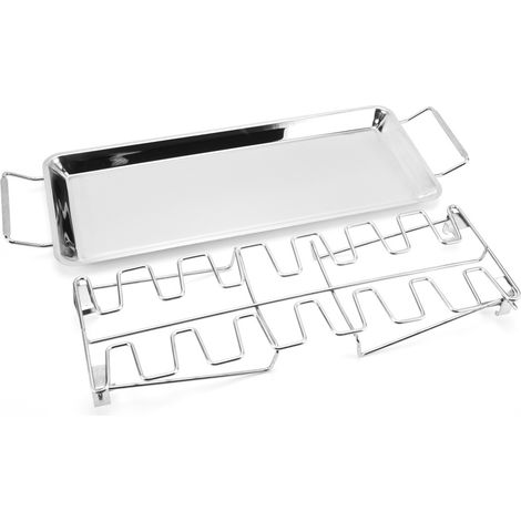Grille de barbecue en métal pliable pour cuisses de poulet, rôtissoire portable en acier inoxydable avec lèchefrite amovible, grande capacité pour four, accessoires de fête de camping (1/5)