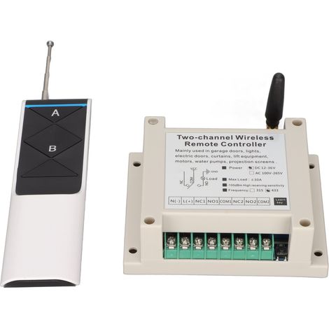Interrupteur Télécommande Relais 2 Canaux 433MHz Émetteur Récepteur Sans Fil pour Pompe à Eau Moteur 30A 12-36V (1/5)