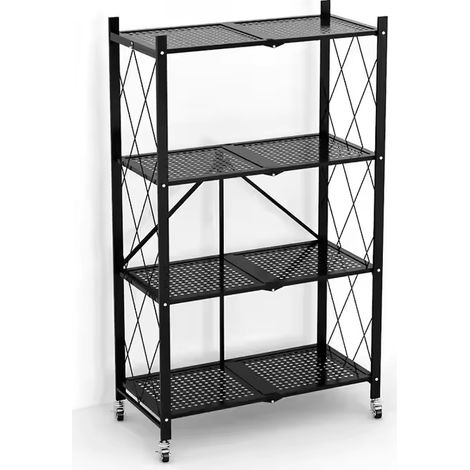 Bibliothèque Métallique Pliable 4 niveaux à Roulettes - Noir Rangement pratique 71,5 x 30,5 x H 127 cm - Livraison gratuite (1/5)