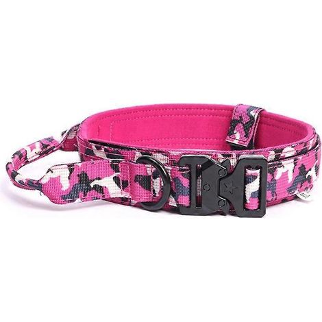 Verstellbares Hundetrainingshalsband, Schnellverschlusshalsband mit Griff für XL-Hunde, rosa Tarnmuster.