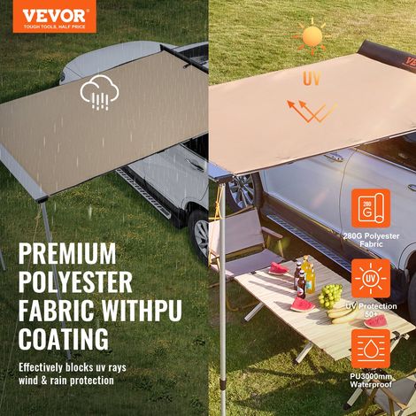 Auvent Voiture Rétractable 1,4x2 m Grand Auvent Latéral Voiture PU3000 mm UV50+ Résistant Soleil/Eau/Vent avec Sac Rangement Auvent sur Côté/Arrière pour Camions SUV Fourgonnettes Camping-cars (1/5)