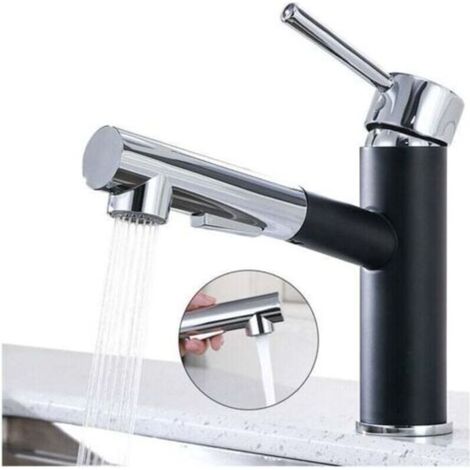Mitigeur de Cuisine avec Douchette Extractible Robinet de Cuisine 2 Jets Mitigeur d'Evier Rotatif à 120° en Acier Inox Durable Noir et Chromé