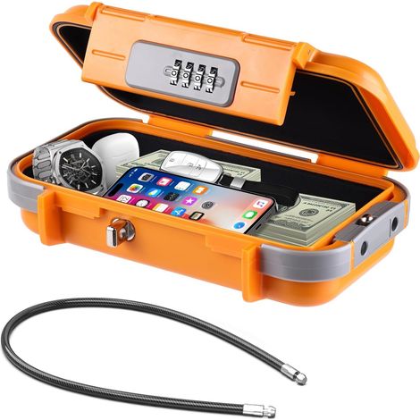 Coffre-fort portable avec code, Coffre-fort de voyage, Boîtier de sécurité à combinaison avec câble métallique amovible, pour la plage, les voitures, le bureau (1/5)